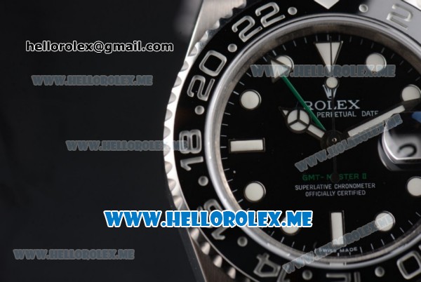 Rolex GMT-Master II Clone Rolex 3186 Automatic Stainless Steel Case/Bracelet with Black Dial and Dot Markers Black Bezel (BP) - Click Image to Close